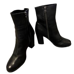Anthropologie 9 Lamb Leather $495 Mid Calf Ankle Boots Block Heel Side Zip Black